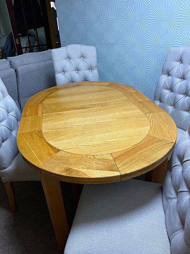 Round light wood dining - light, table