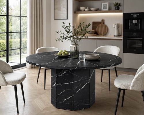 Black marble effect round - black,