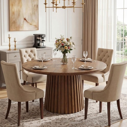 Round solid wood dining - wood, table